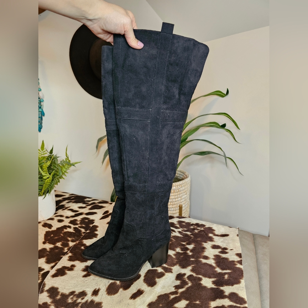 Yoki Black Suede Knee-High Boots